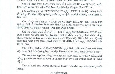 QUYẾT ĐỊNH VỀ VIỆC BAN HÀNH KỸ THUẬT CHUYÊN MÔN TẠI BỆNH VIỆN SẢN NHI TỈNH QUẢNG NGÃI